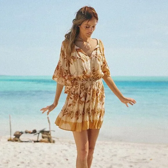 Spell Coco Lei Flutter Sleeve Dress in Caramel - Small - Picture 3 of 5